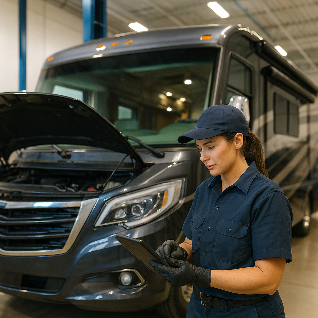 Mechanic Working on Diesel RV